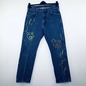 Wrangler 33x32 Blue Jeans Tapered Art to Wear Custom Masquerade Painted C